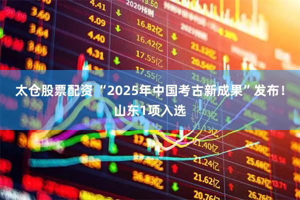 太仓股票配资 “2025年中国考古新成果”发布！山东1项入选